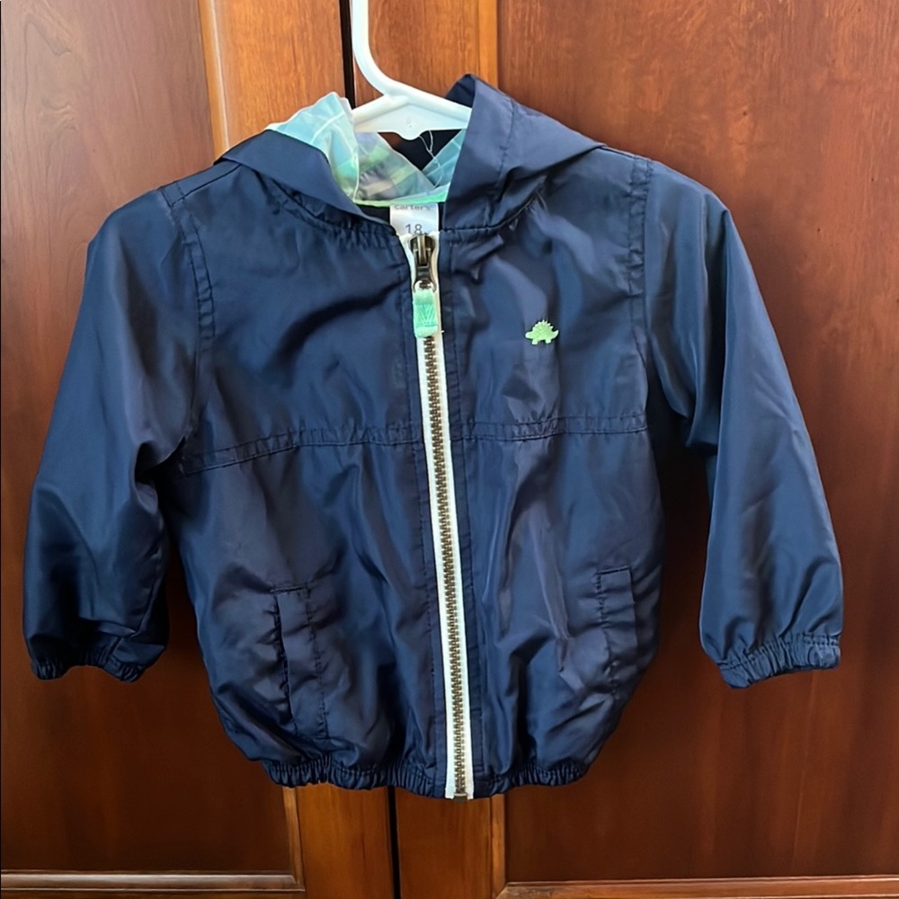 Carter’s 18 month Navy Blue Hooded Rain Jacket with Green Animal Logo
